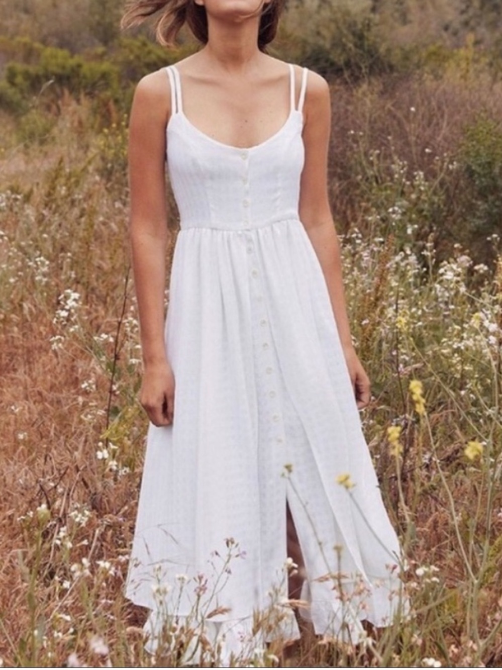 Christy Dawn Nicks Midi Dress White Cream Textured Woven Material Medium - Picture 2 of 9